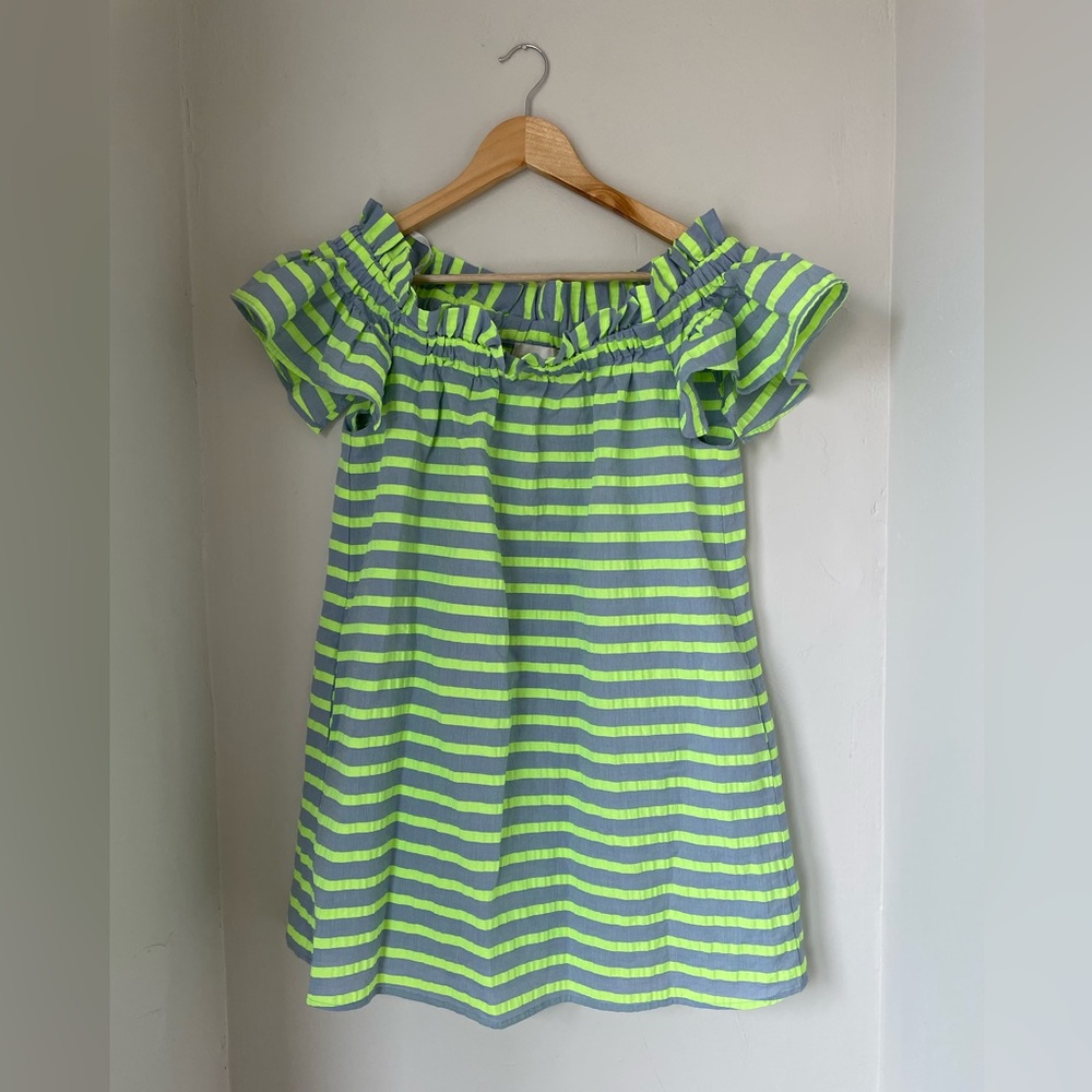 Anthropologie neon green and gray mini dress, size XS petite